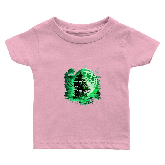 Historical Sailing Ship At Full Moon. Baby T Shirts
