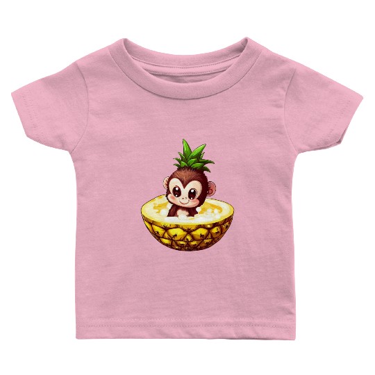 Monkey Chimpanzee with Pineapple, Funny Tropical Baby T Shirts