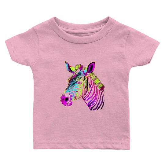 Zebra Neon Colors Portrait Baby T Shirts