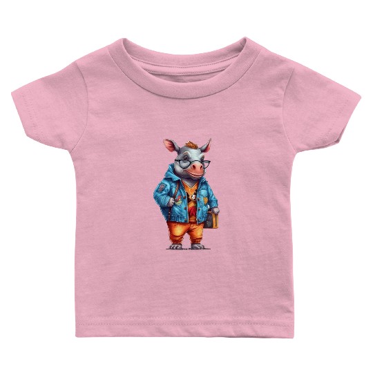 Cute Rhinoceros Cartoon Baby T Shirts