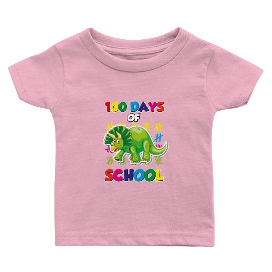 100 days of school green triceratops Baby T Shirts