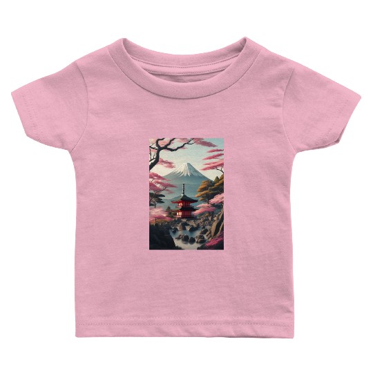 Asia Landscape Serene Mount Fuji Baby T Shirts