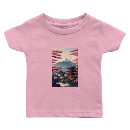 Asia Landscape Serene Mount Fuji Baby T Shirts