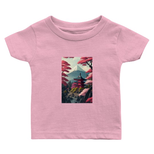 Asia Landscape Serene Mount Fuji Baby T Shirts