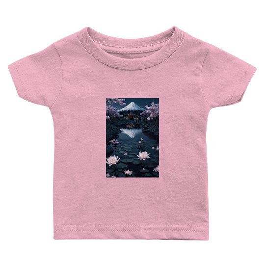 Asia Landscape by night Serene Mount Fuji Baby T Shirts
