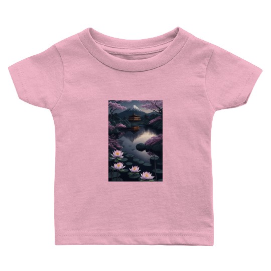 Asia Landscape by night Serene Mount Fuji Baby T Shirts