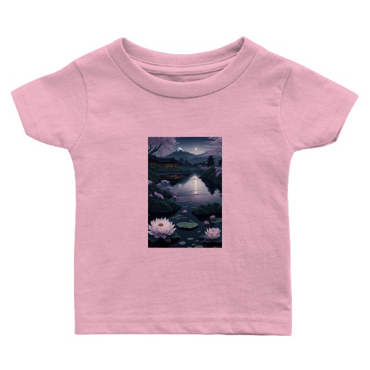 Asia Landscape by night Serene Mount Fuji Baby T Shirts