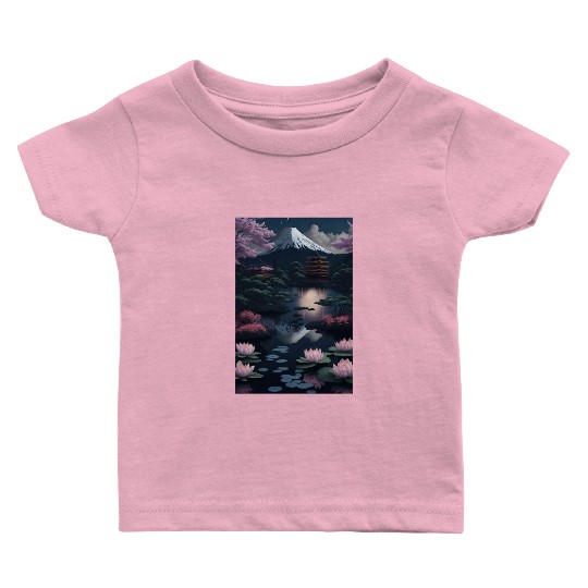Asia Landscape by night Serene Mount Fuji Baby T Shirts
