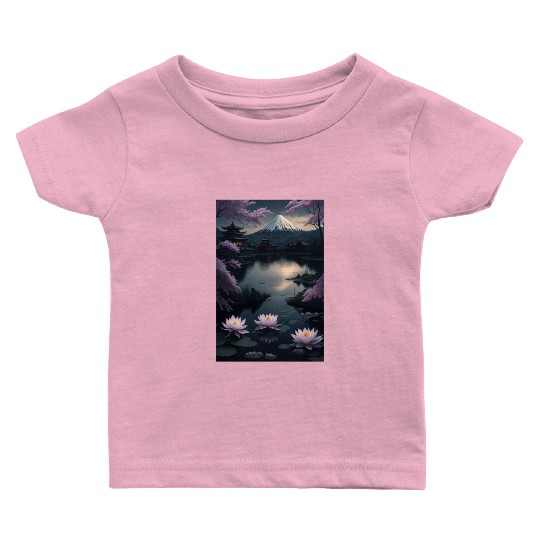 Asia Landscape by night Serene Mount Fuji Baby T Shirts