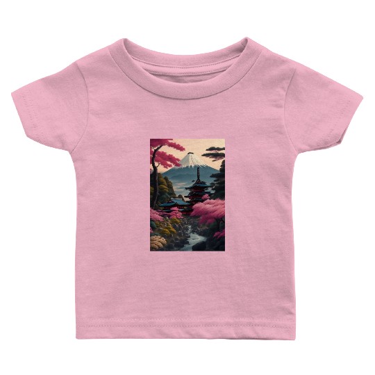 Asia Landscape Serene Mount Fuji Baby T Shirts