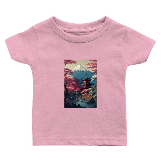 Asia Landscape Serene Mount Fuji Baby T Shirts