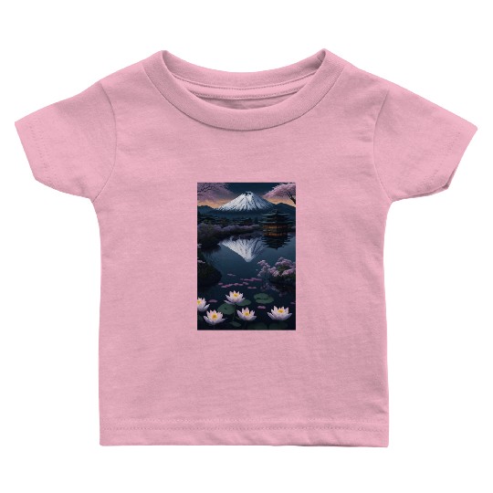 Asia Landscape by night Serene Mount Fuji Baby T Shirts
