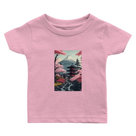 Asia Landscape Serene Mount Fuji Baby T Shirts