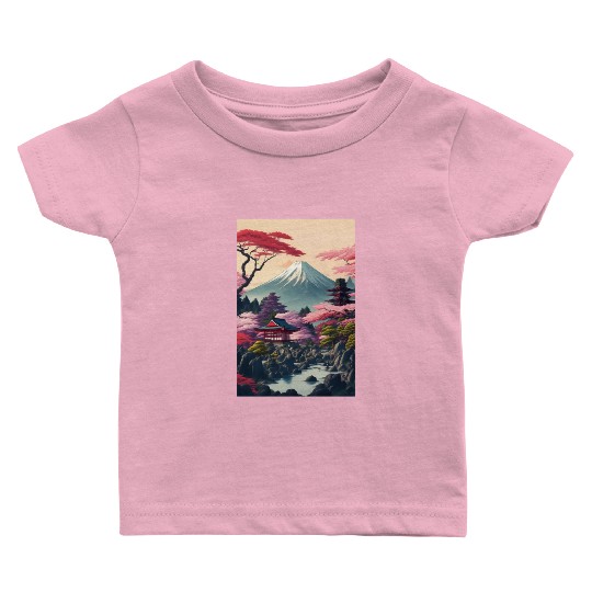 Asia Landscape Serene Mount Fuji Baby T Shirts