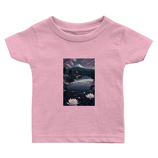 Asia Landscape by night Serene Mount Fuji Baby T Shirts