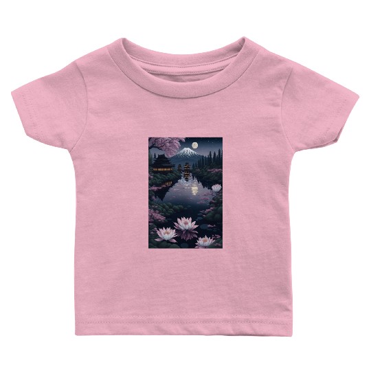 Asia Landscape by night Serene Mount Fuji Baby T Shirts