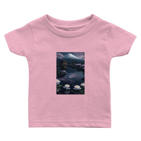 Asia Landscape by night Serene Mount Fuji Baby T Shirts