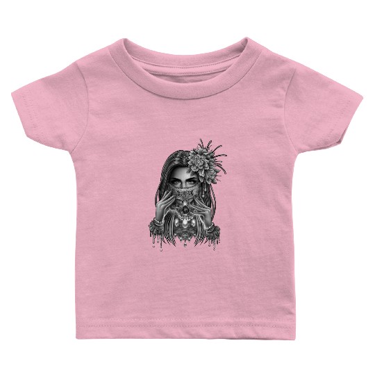 skull mask and peony flower Baby T Shirts