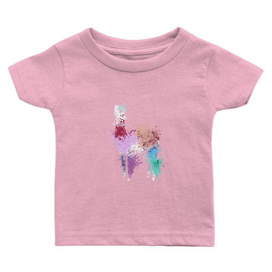 Colorful Splash Art Farm animals alpaca Llama Baby T Shirts