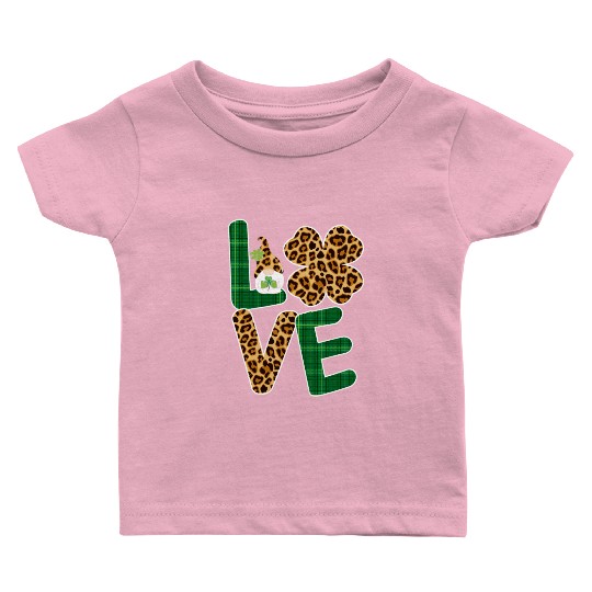 Love Irish Gnome Shamrock Leopard Plaid St Baby T Shirts