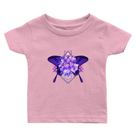 Peony Butterfly geometric tattoo Baby T Shirts
