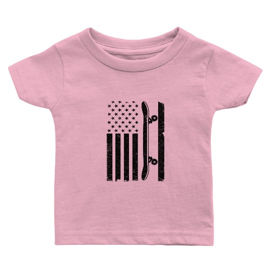 Us Flag Skateboard Patriotic 4th Of July Funny Baby T Shirts