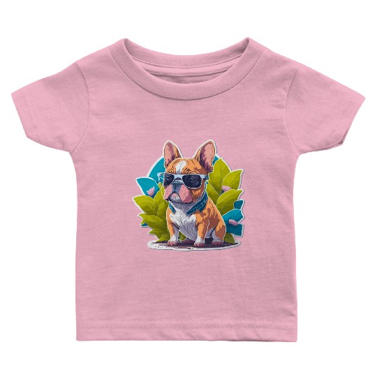 Frenchie Flower Splash Baby T Shirts