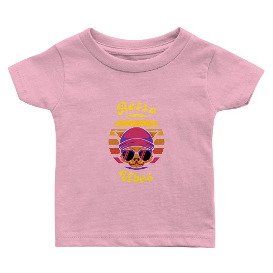 Black Coloful Sunset Cat Retro Vibes T-shit. Baby T Shirts