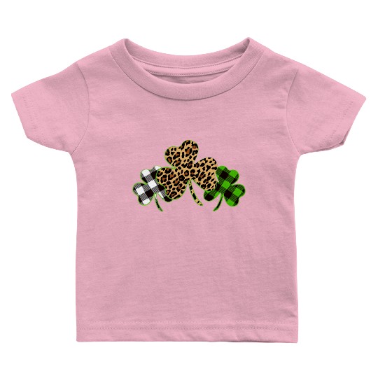 St Patricks Day Leopard Print Plaid Shamrock Baby T Shirts