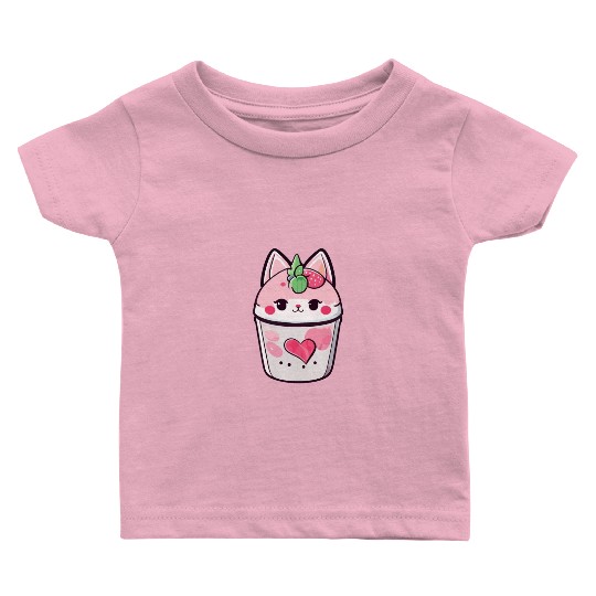 Cat Strawberry Milk Shake Kawaii Baby T Shirts