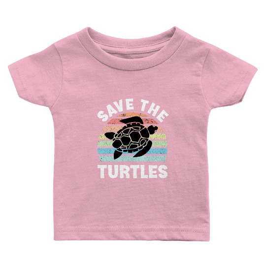 Save The Turtles Sea Turtle Retro Sunset Baby T Shirts