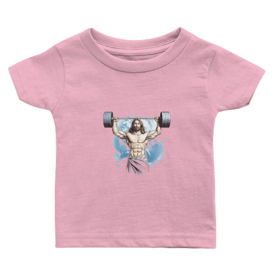 Jesus The Ultimate Deadlifted Retro Jesus Baby T Shirts