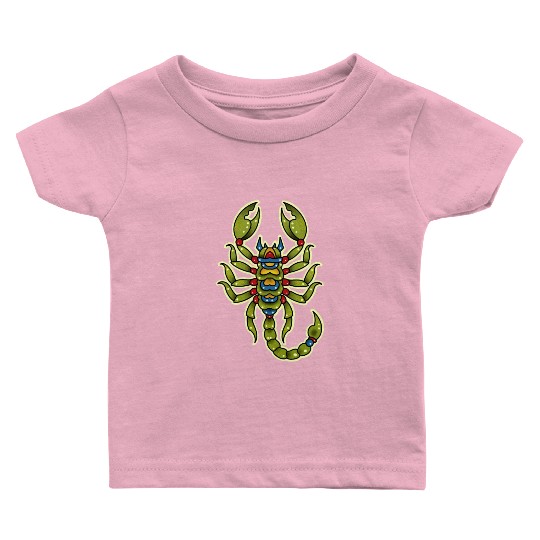 Neotraditional Scorpio In Green Baby T Shirts