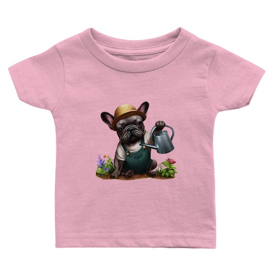 Frenchie Playing in the Garden Baby T Shirts