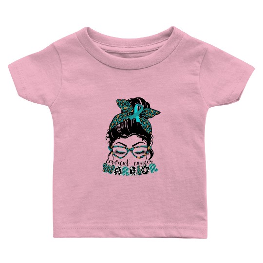 Cervical Cancer Warrior Messy Bun Girl Design Baby T Shirts