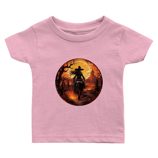 Witchy Cowgirl Riding off into the Full Moon Baby T Shirts