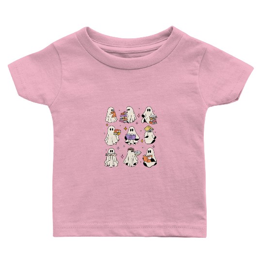 Teacher Halloween Ghost Read Books Reading Teacher Baby T Shirts