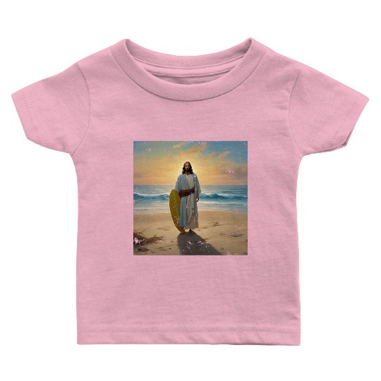 Surfing Jesus Baby T Shirts