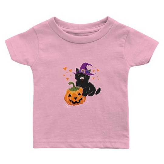 Witch Cat In Pumpkin Cool Creepy Halloween Baby T Shirts