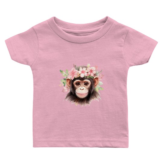 Monkey Chimpanzee Jungle Animal Boho Floral Ape Baby T Shirts