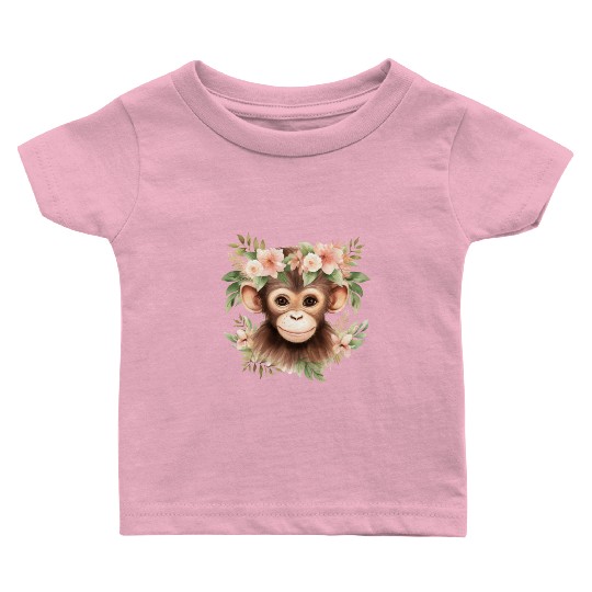 Monkey Chimpanzee Jungle Animal Boho Floral Ape Baby T Shirts