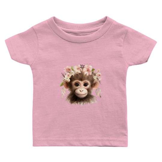 Monkey Chimpanzee Jungle Animal Boho Floral Ape Baby T Shirts