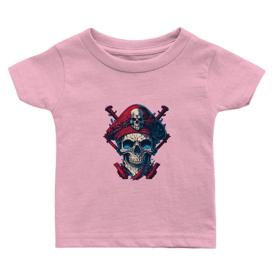 Pirate Jolly Roger Skull Wrecked Red White Baby T Shirts