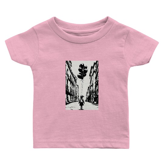 Girl Chasing Balloons Artwork Baby T Shirts