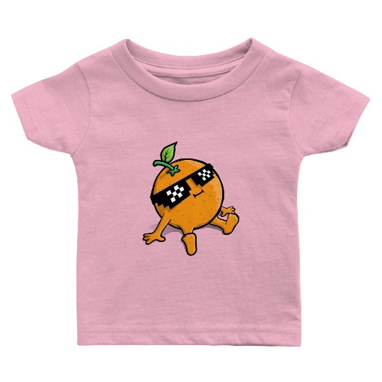 Cool Relaxing Orange Fruit Pixel Sunglasses Face Baby T Shirts
