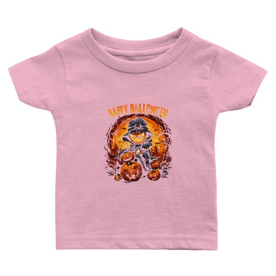 Halloween Pumpkin Riding Motorcycle Rider Baby T Shirts