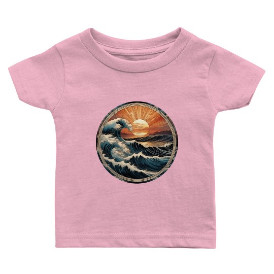 Retro Great Ocean Waves at Sunset Baby T Shirts