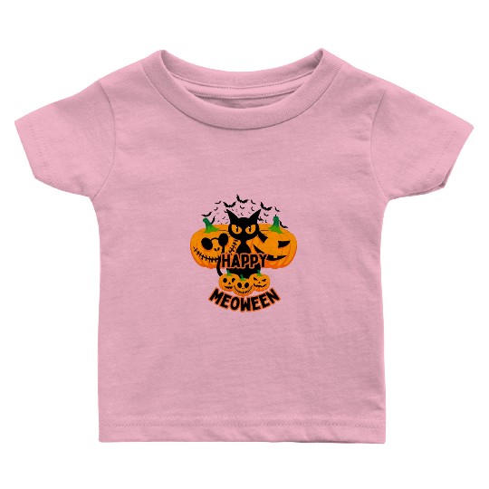 Happy Meoween Black Cat Baby T Shirts