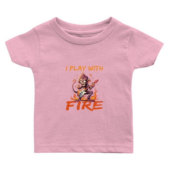 Monkey Chimpanzee Guitar I Play With Fire Baby T Shirts