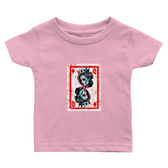 Queen of Diamonds Gothic Card Game Creepy Baby T Shirts
